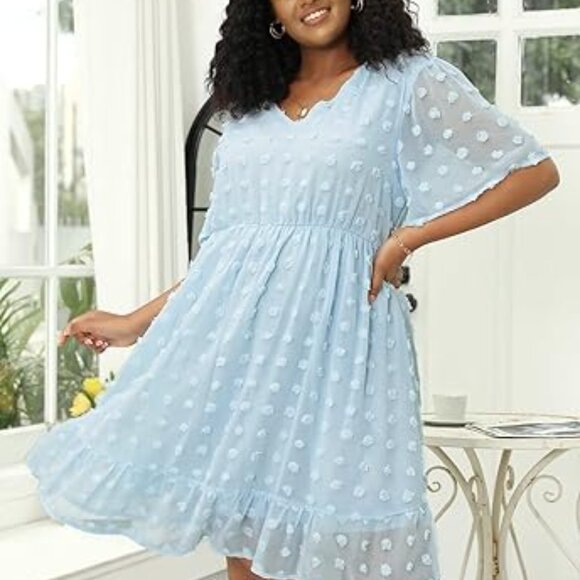 Keluummi Plus Size Wedding Guest Midi Dresses for Curvy Women, Casual Summer Swi - Picture 1 of 11